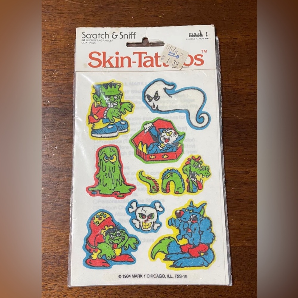 Vintage Monster Skin-Tattoos Scratch & Sniff 1984